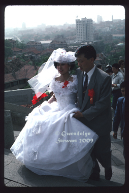 Bride and
Groom, The Bell Tower, Qingdao, China, 1994, Photographed by Gwendolyn
Stewart c. 2009; All Rights Reserved